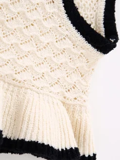 Sale Maze Crochet Eyelet Flounce Tank Top Sweater Vests|Sweaters & Cardigans