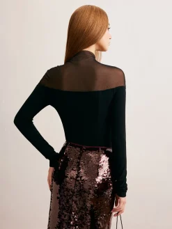 Hot Mesh Panel Jersey Skinny Blouse Blouses & Shirts|Tops