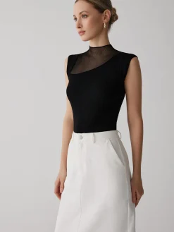 Best Mesh Patchwork Sleeveless Top Sweater Tops|Sweaters & Cardigans