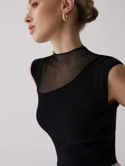 Best Mesh Patchwork Sleeveless Top Sweater Tops|Sweaters & Cardigans