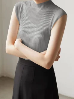 Best Mesh Patchwork Sleeveless Top Sweater Tops|Sweaters & Cardigans