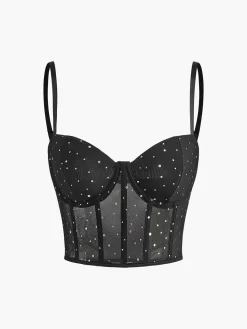 Discount Mesh Polka Dot Corset Top Corset Tops|Tank Tops & Camis