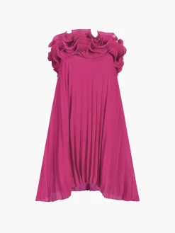 New Mesh Rosette Tube Pleat Short Dress Black Dresses|Cocktail & Party Dresses