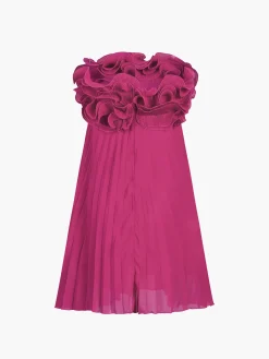 New Mesh Rosette Tube Pleat Short Dress Black Dresses|Cocktail & Party Dresses