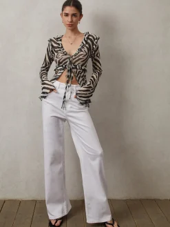 New Mesh Ruffle Detail Knotted Top Blouses & Shirts|Tops
