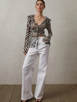 New Mesh Ruffle Detail Knotted Top Blouses & Shirts|Tops