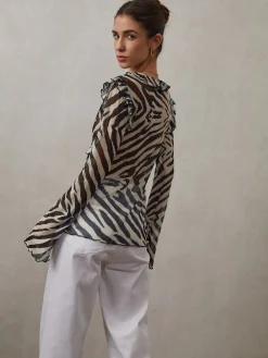 New Mesh Ruffle Detail Knotted Top Blouses & Shirts|Tops