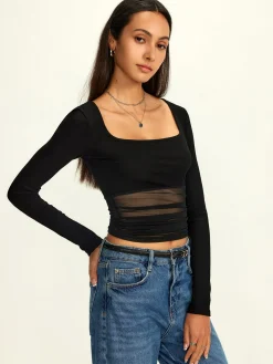Best Mesh Square Neck Semi-Sheer Blouse Blouses & Shirts|Tops