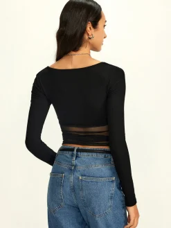 Best Mesh Square Neck Semi-Sheer Blouse Blouses & Shirts|Tops