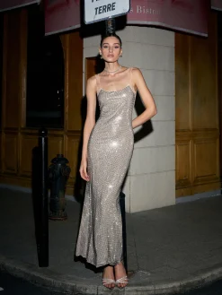 Clearance Mesh Trim Rhinestone-Decor Cami Dress Cocktail & Party Dresses|Summer Dresses