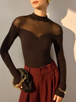 Outlet Mesh-Detail Sweetheart Slim Top T-shirts|Tops