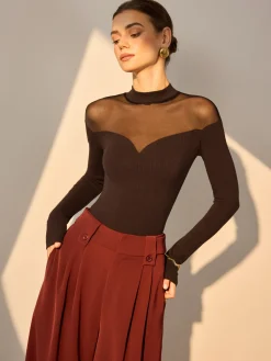 Outlet Mesh-Detail Sweetheart Slim Top T-shirts|Tops
