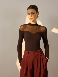 Outlet Mesh-Detail Sweetheart Slim Top T-shirts|Tops