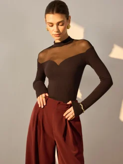 Outlet Mesh-Detail Sweetheart Slim Top T-shirts|Tops
