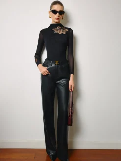 Clearance Mesh-Floral Slim Jersey Top Tops