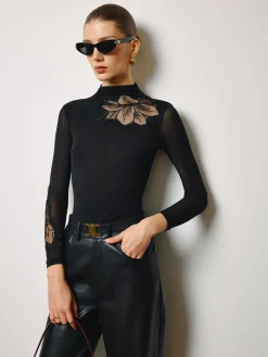 Clearance Mesh-Floral Slim Jersey Top Tops