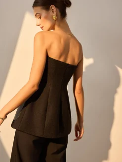 Hot Metal Button Pockets Slit Tube Top Tank Tops & Camis|Tops