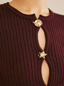 Metal Button Skinny Knit Top Sweater Tops|Sweaters & Cardigans