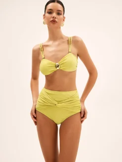 Metal Decor High Waist Bikini Set Swimwear|Tops