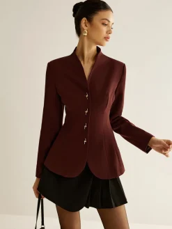 Metal Decor Piping Blazer Outerwear|Blazers