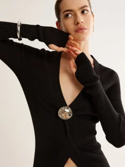 Best Metal Decor Split Knit Long Top Sweater Tops|Sweaters & Cardigans