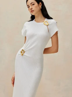 Best Metal Decoration Sweater Dress White Dresses|Sweater Dresses