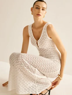 Clearance Metal Detail Hollow Sweater Tank Dress White Dresses|Sweater Dresses
