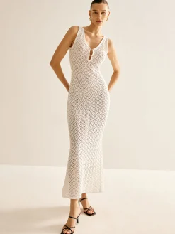 Clearance Metal Detail Hollow Sweater Tank Dress White Dresses|Sweater Dresses