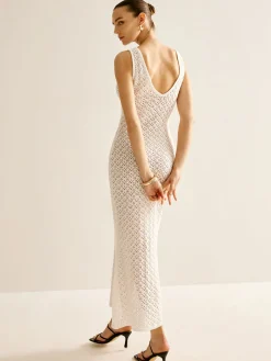 Clearance Metal Detail Hollow Sweater Tank Dress White Dresses|Sweater Dresses