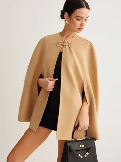 Discount Metal Detail Plain Tweed Cloak Outerwear|Outerwear