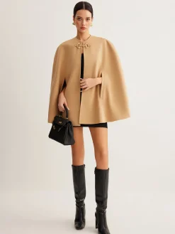 Discount Metal Detail Plain Tweed Cloak Outerwear|Outerwear