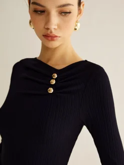 Best Metal Detail Pleated Blouse Blouses & Shirts|Tops
