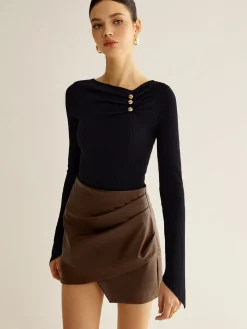Best Metal Detail Pleated Blouse Blouses & Shirts|Tops