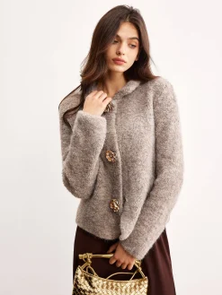 Discount Metal Flower Button Cardigan Cardigans|Sweaters & Cardigans