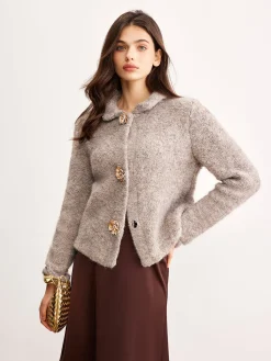 Discount Metal Flower Button Cardigan Cardigans|Sweaters & Cardigans