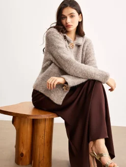 Discount Metal Flower Button Cardigan Cardigans|Sweaters & Cardigans