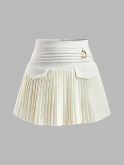 Discount Metal Letter Pleated Mini Skirt Skirts|Bottoms