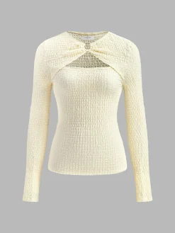Best Metal O-Ring Cutout Plisse T-Shirt T-shirts|Tops