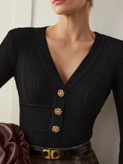 Discount Metal Snowflake V-Neck Slim Sweater Sweater Tops|Sweaters & Cardigans