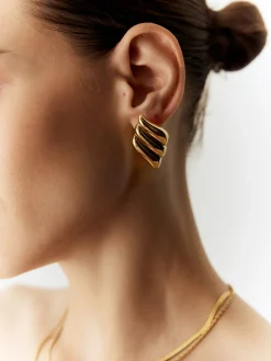 Clearance Metal Wind Geometry Three Layer Wing Earrings Earrings|Accessories