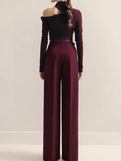 Best Metal-Belt Pleated High-Waist Pants Pants|Matching Sets