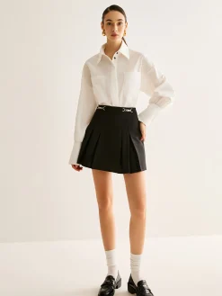 Sale Metal-Belt Pleated Mini Skirt Skirts|Bottoms