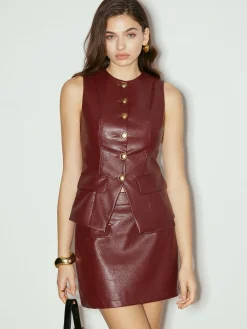Outlet Metal-Button Faux Leather Skinny Vest Outerwear|Vests