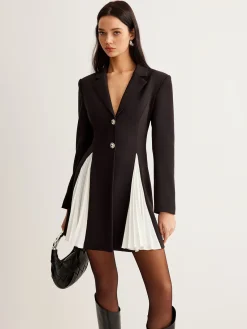 Best Metal-Button Pleated Blazer Dress Outerwear|Blazers