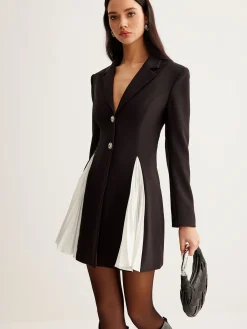 Best Metal-Button Pleated Blazer Dress Outerwear|Blazers