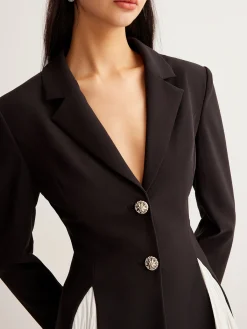 Best Metal-Button Pleated Blazer Dress Outerwear|Blazers