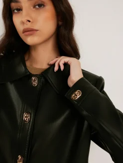 Sale Metal-Button PU Leather Short Jacket Outerwear|Jackets
