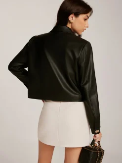 Sale Metal-Button PU Leather Short Jacket Outerwear|Jackets