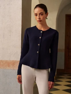 Online Metal-Button Short Cardigan Knitwear|Tops