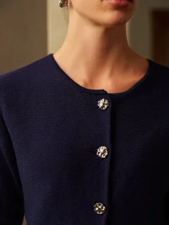 Online Metal-Button Short Cardigan Knitwear|Tops